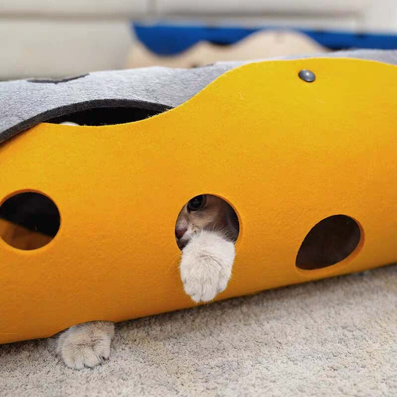 Splicing Felt Cat Tunnel Toy Foldable Porous and Concealable Self Entertainment Funny Toys Multifunctional Cave Nest Pet Mat